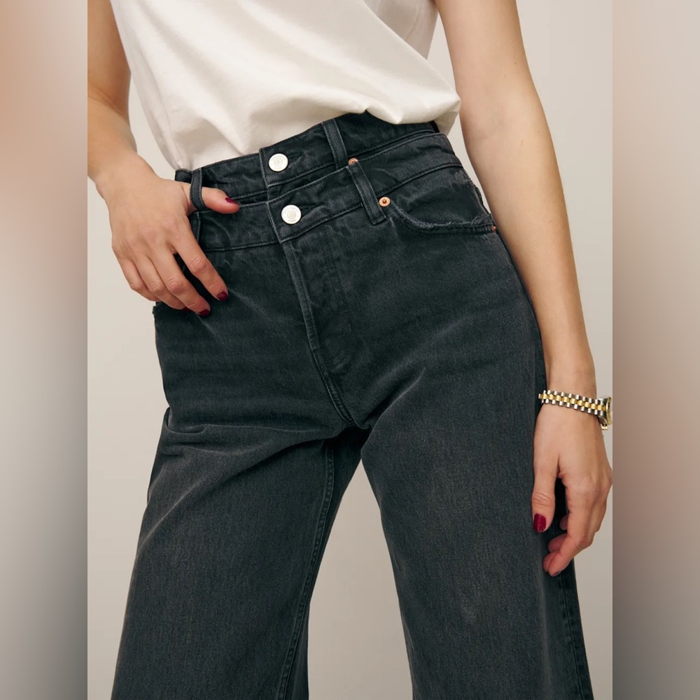 Reformation Cary Double Waistband High Rise Slouchy Wide Leg Jeans New 28